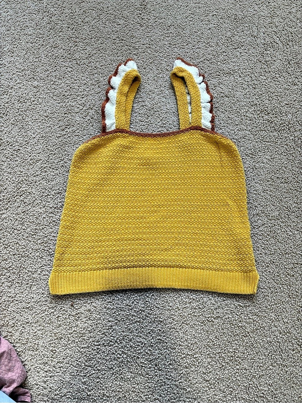 Madewell Colorblock Crocheted Ruffle-Strap Sweater Tank Yellow & White Small